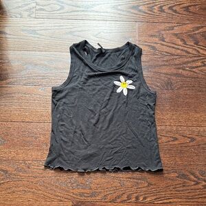 Black Sleeveless Top with Daisy Patch